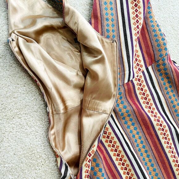 Eva Franco Anthropologie V-Neck Boho Embroidered Striped Mini Dress Sz 4 Indie - Picture 7 of 14